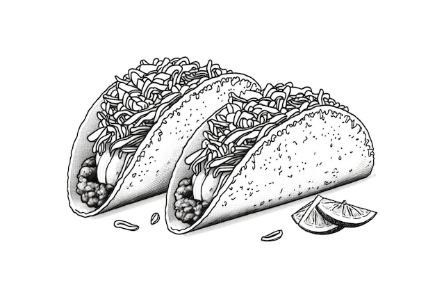 Photo drawing of a taco mexican street food drawing illustration generative ai