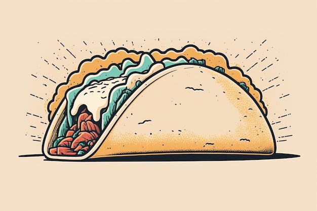Photo drawing of a taco mexican street food drawing illustration generative ai