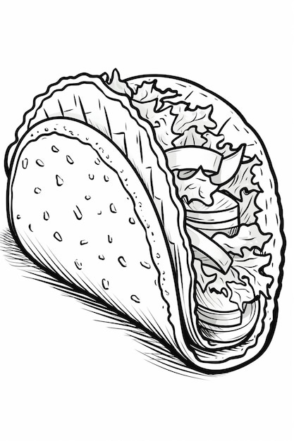 Photo a drawing of a taco with lettuce and cheese on it ai generative