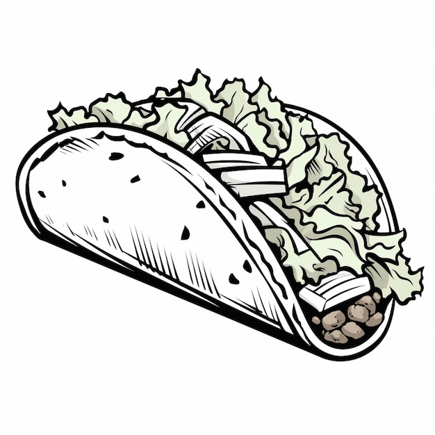 Photo a drawing of a taco with lettuce and lettuce on it generative ai