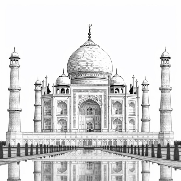 Photo a drawing of a taj mahal with the reflection of the water.