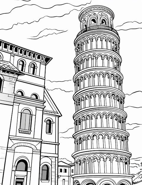 Photo a drawing of a tall tower with a clock on top generative ai