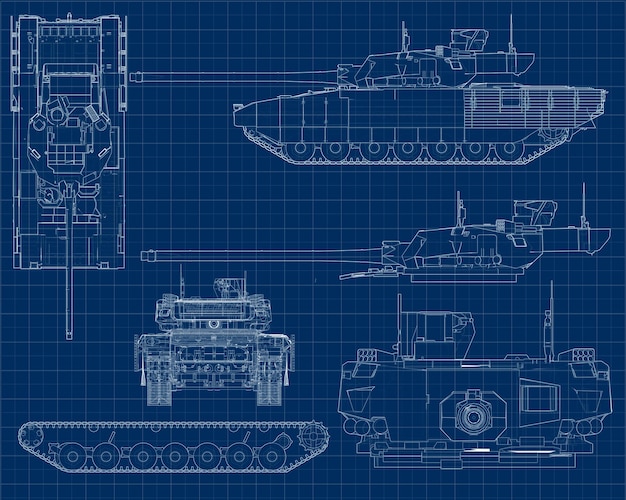 Рисунок танка с разных ракурсов, изображенный в стиле рисования