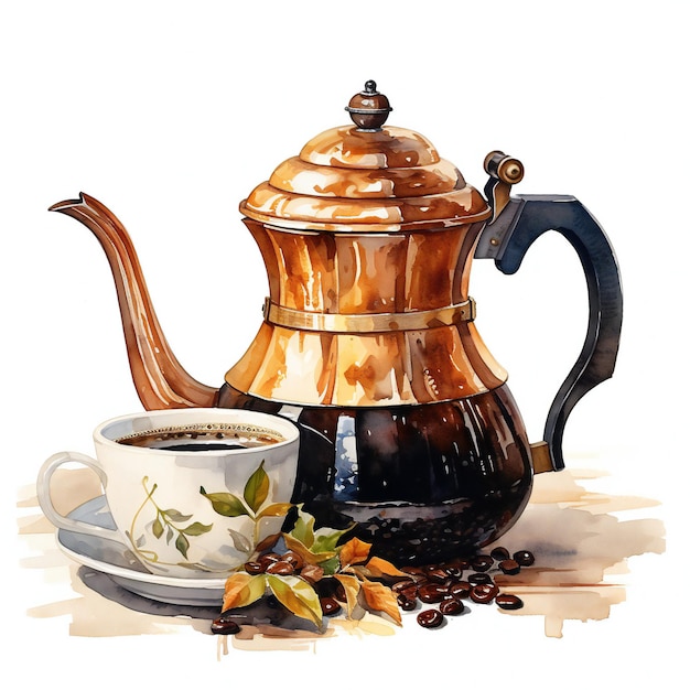 a drawing of a teapot and a cup of coffee.