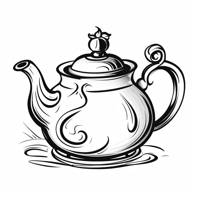 a drawing of a teapot with a bird on top generative ai