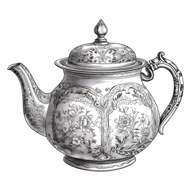 a drawing of a teapot with a lid and a handle generative ai