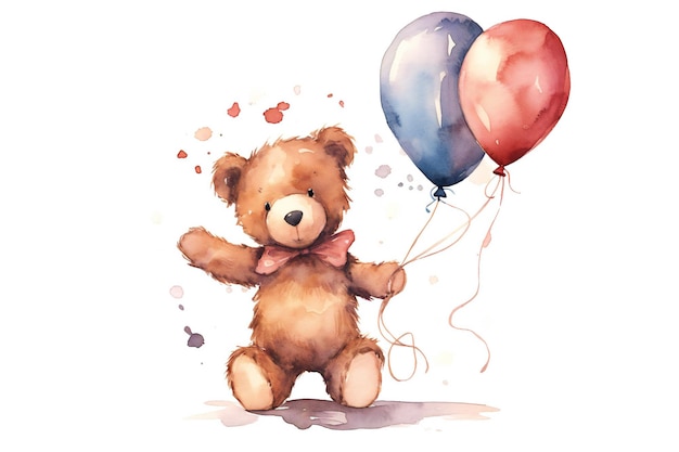 A drawing of a teddy bear holding balloons with the words quot love quot on it