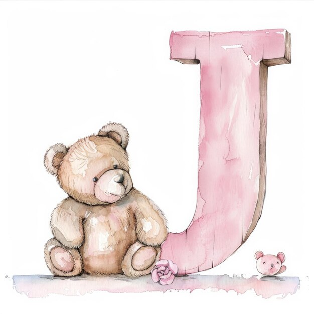 Photo a drawing of a teddy bear and a letter l