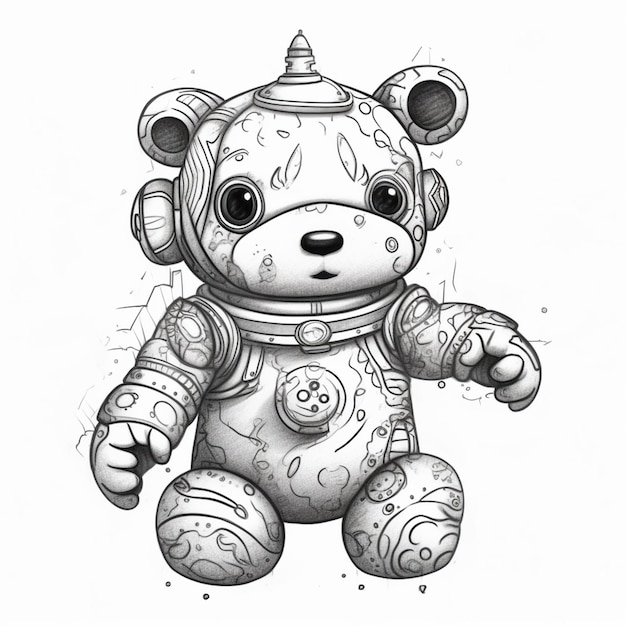 drawing of a teddy bear in a space suit with a helmet on generative ai