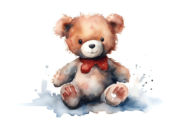 A drawing of a teddy bear with a red bow tie