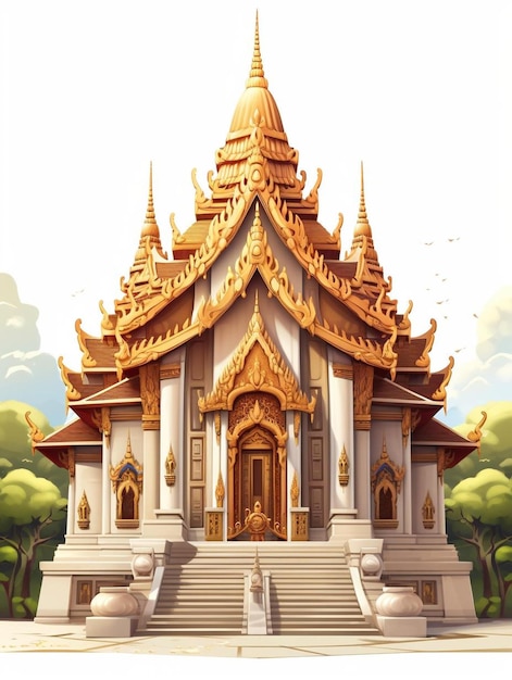 a drawing of a temple with a gold roof.