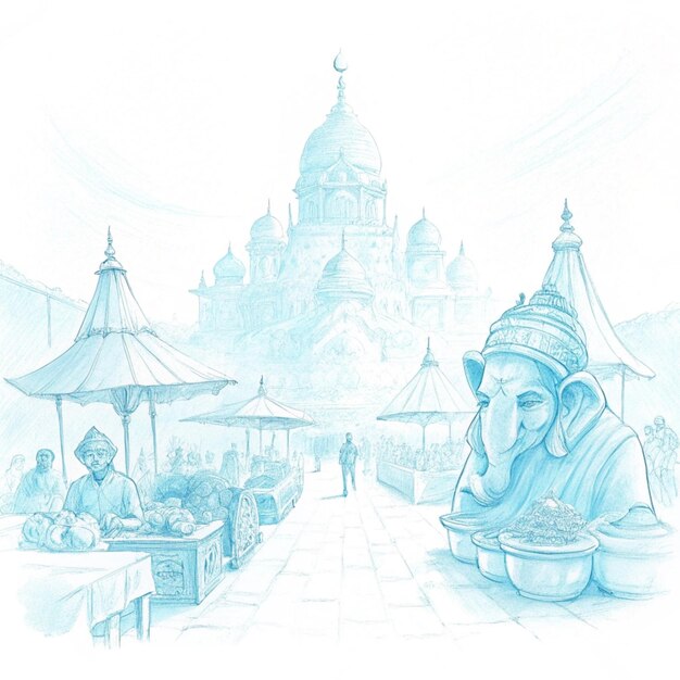 Photo a drawing of a temple with a temple in the background