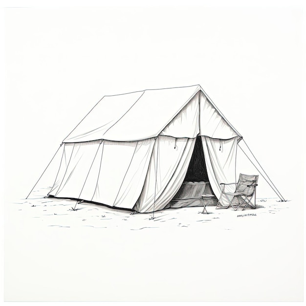 A drawing of a tent next to a white background in the style of olympus xa