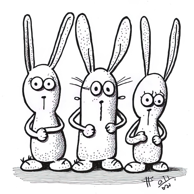 Photo a drawing of three cartoon rabbits with one saying  rabbit