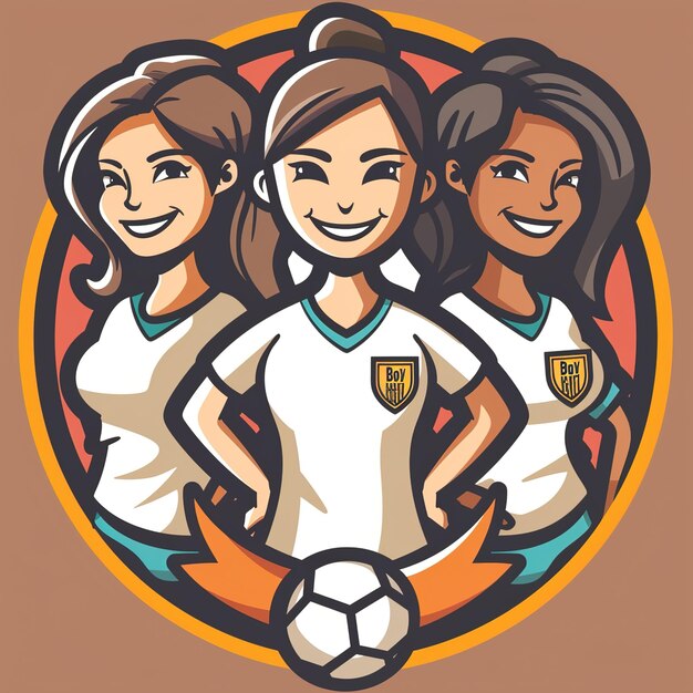 Foto un disegno di tre ragazze con una palla da calcio