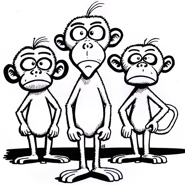 Photo a drawing of three monkeys with a face that says  the word monkey