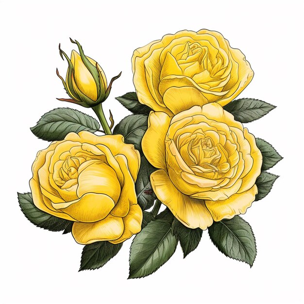 Photo a drawing of three yellow roses generative ai