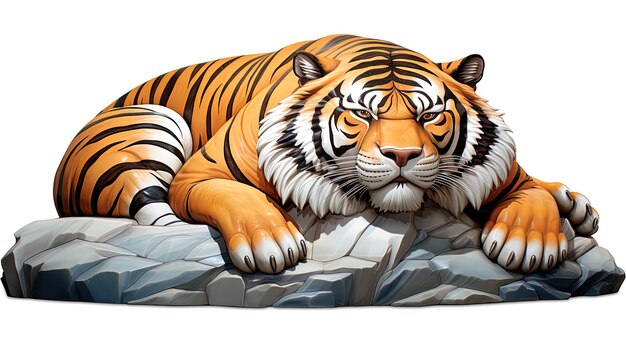 a drawing of a tiger laying on a rock