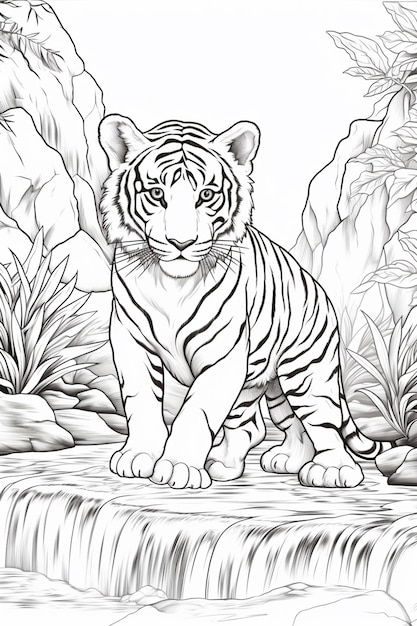 Premium AI Image | a drawing of a tiger sitting on a rock in the jungle ...