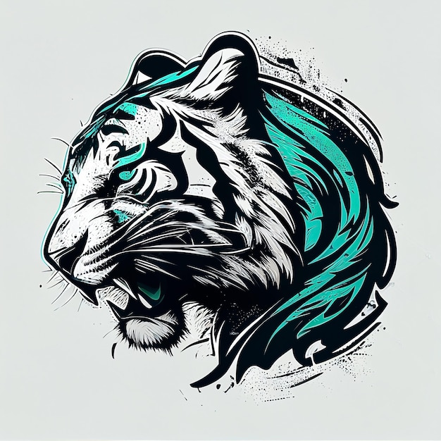 Рисунок тигра с голубыми глазами и зеленой полосой.
