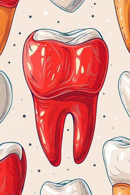 a drawing of a tooth with a red tooth on it