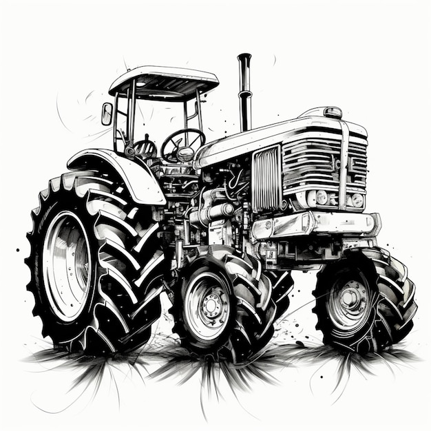 Foto un disegno di un trattore con un grande pneumatico su uno sfondo bianco
