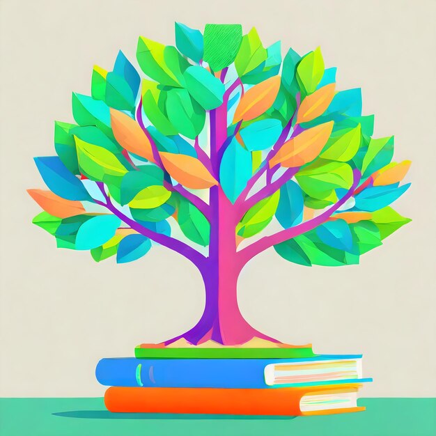 a drawing of a tree with a book