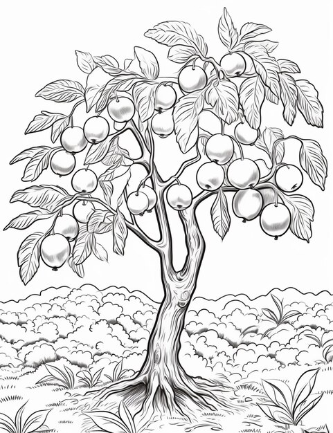 Photo a drawing of a tree with fruit growing on it generative ai