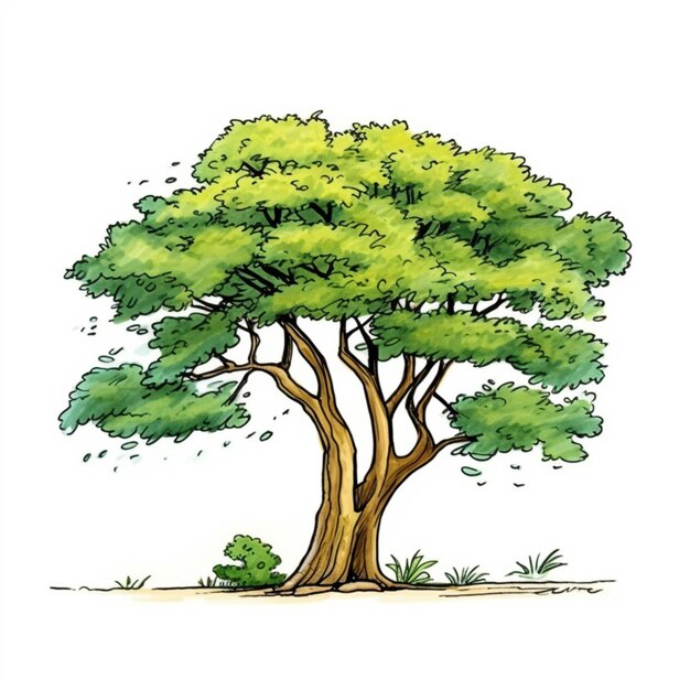 Foto un disegno di un albero con un tronco a foglia verde generativo ai