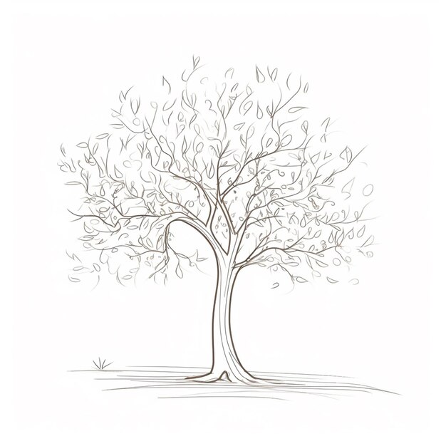 drawing of a tree with leaves blowing in the wind generative ai