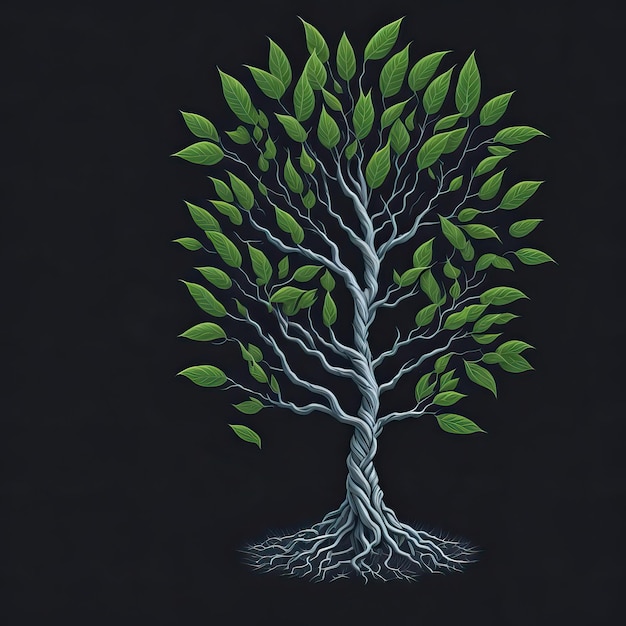 a drawing of a tree with the roots growing out of it Generative AI