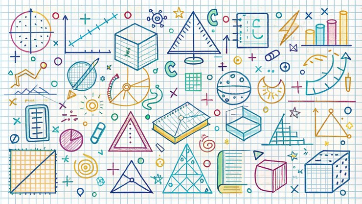 Photo a drawing of a triangle with a blue background with a pattern of symbols and symbols