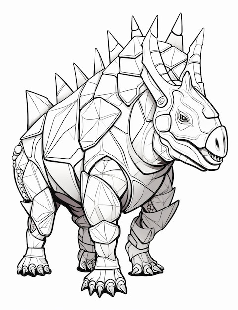 Photo a drawing of a tricerasaurus with geometric shapes generative ai