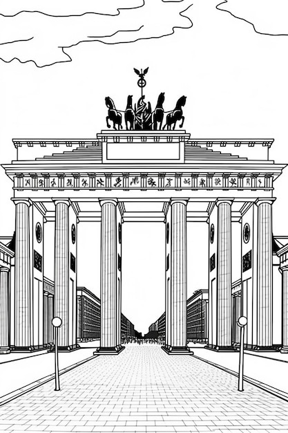 A drawing of a triumphal arch in black and white