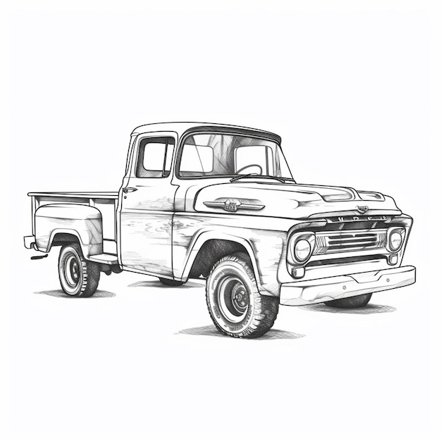 Drawing of a truck with a flat bed and a flat bed generative ai