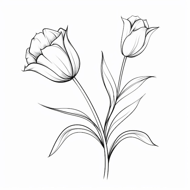 A drawing of tulips on a white background