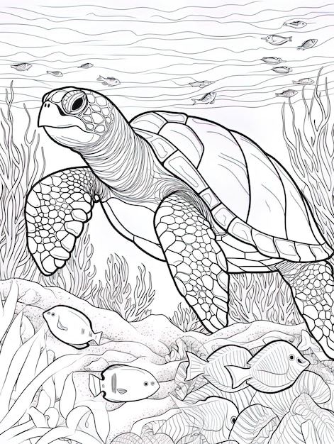 a drawing of a turtle with a fish in it and the words " turtle ".