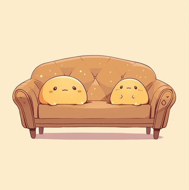 a drawing of two birds on a couch with a smiley face on it.