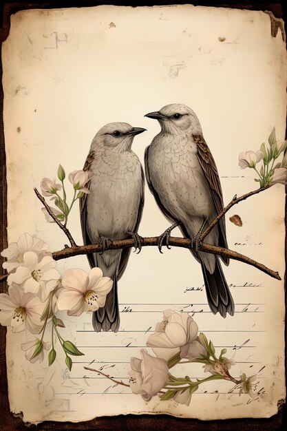 Photo a drawing of two birds on a page with the words  love  on it