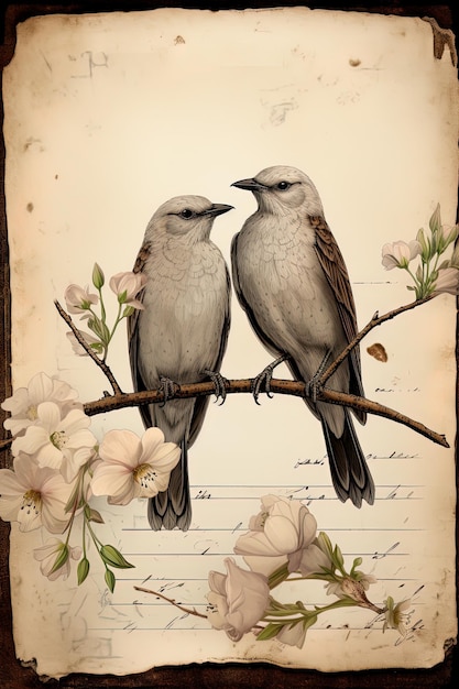 a drawing of two birds on a page with the words  love  on it