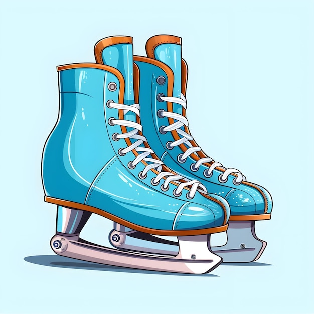 青色の背景に 2 つの青いアイス スケートの描画。