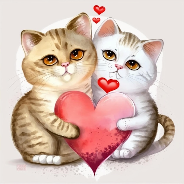 A drawing of two cats hugging each other with the words " love " on the front.