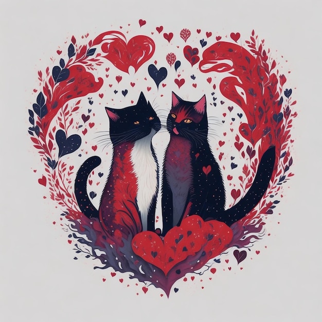 A drawing of two cats with the words love on it