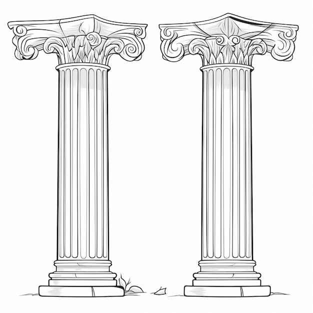 a drawing of two columns with a leaf on the top generative ai