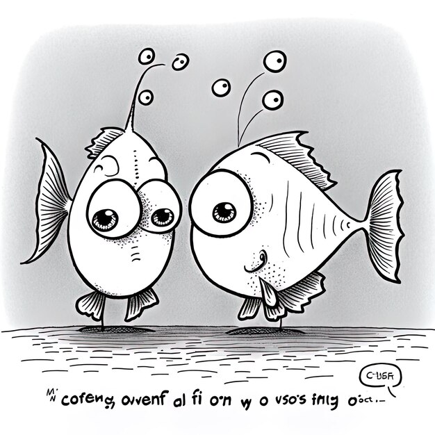 a drawing of two fish with the words  contemplant  on the bottom