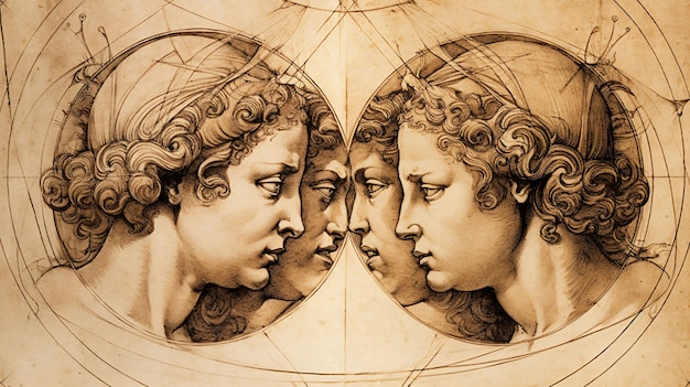 A drawing of two heads with the word venus on the bottom.