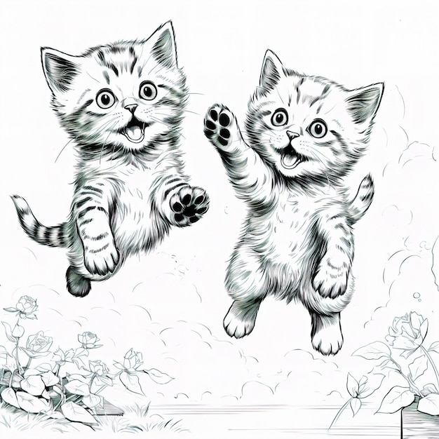 Photo a drawing of two kittens with the word look on the bottom