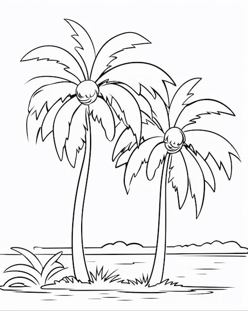 Foto un disegno di due palme sulla spiaggia con onde generatrici di ai