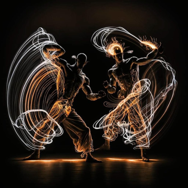 Рисунок двух людей, танцующих в темной комнате.