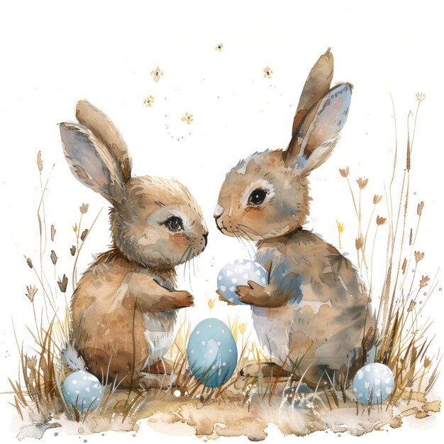 a drawing of two rabbits and an egg with the date of the year